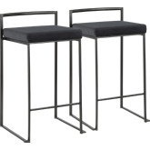Fuji Stackable 27" Counter Stool in Black Velvet & Black Metal (Set of 2)